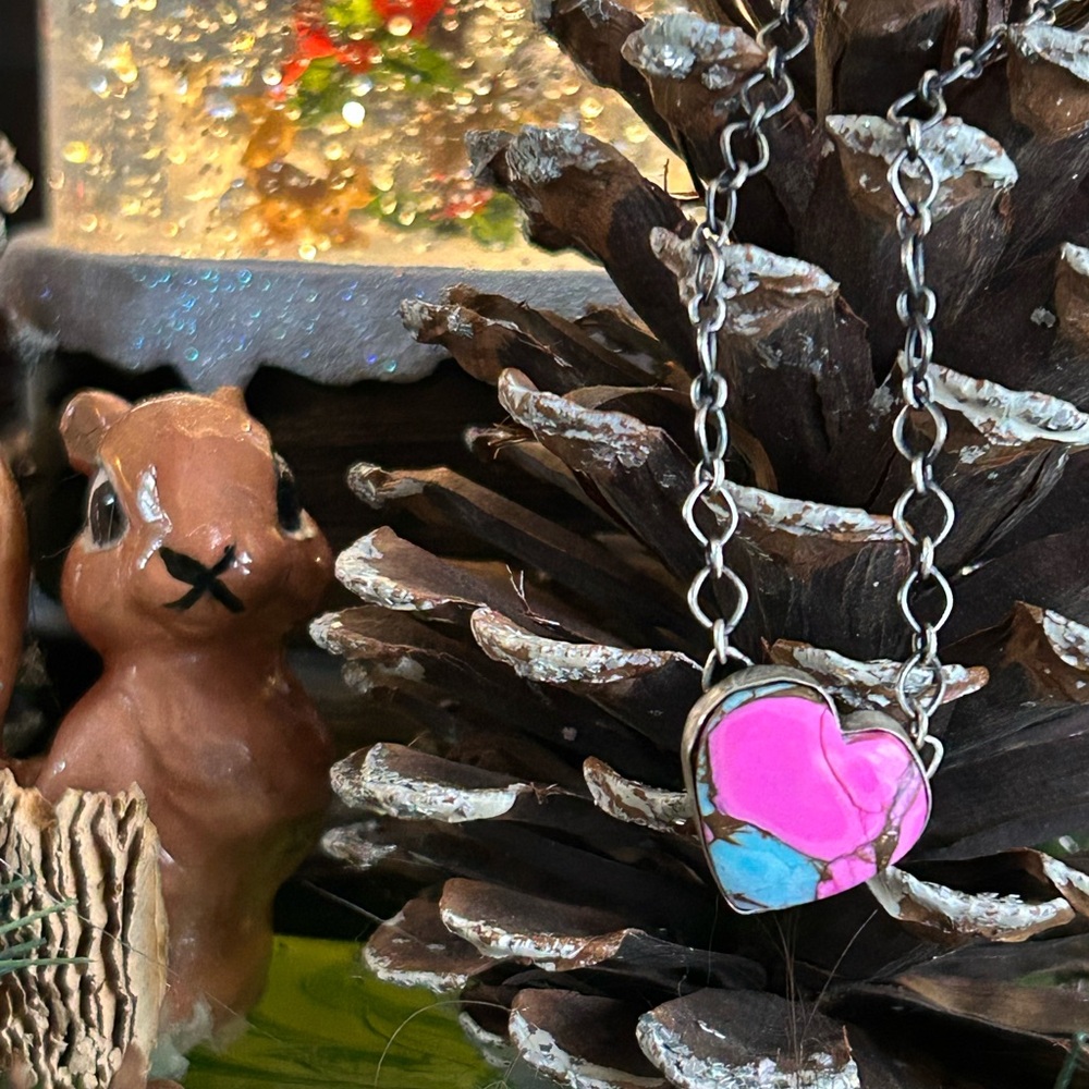 925 Sterling cotton candy turquoise heart necklace - Picture 3 of 6
